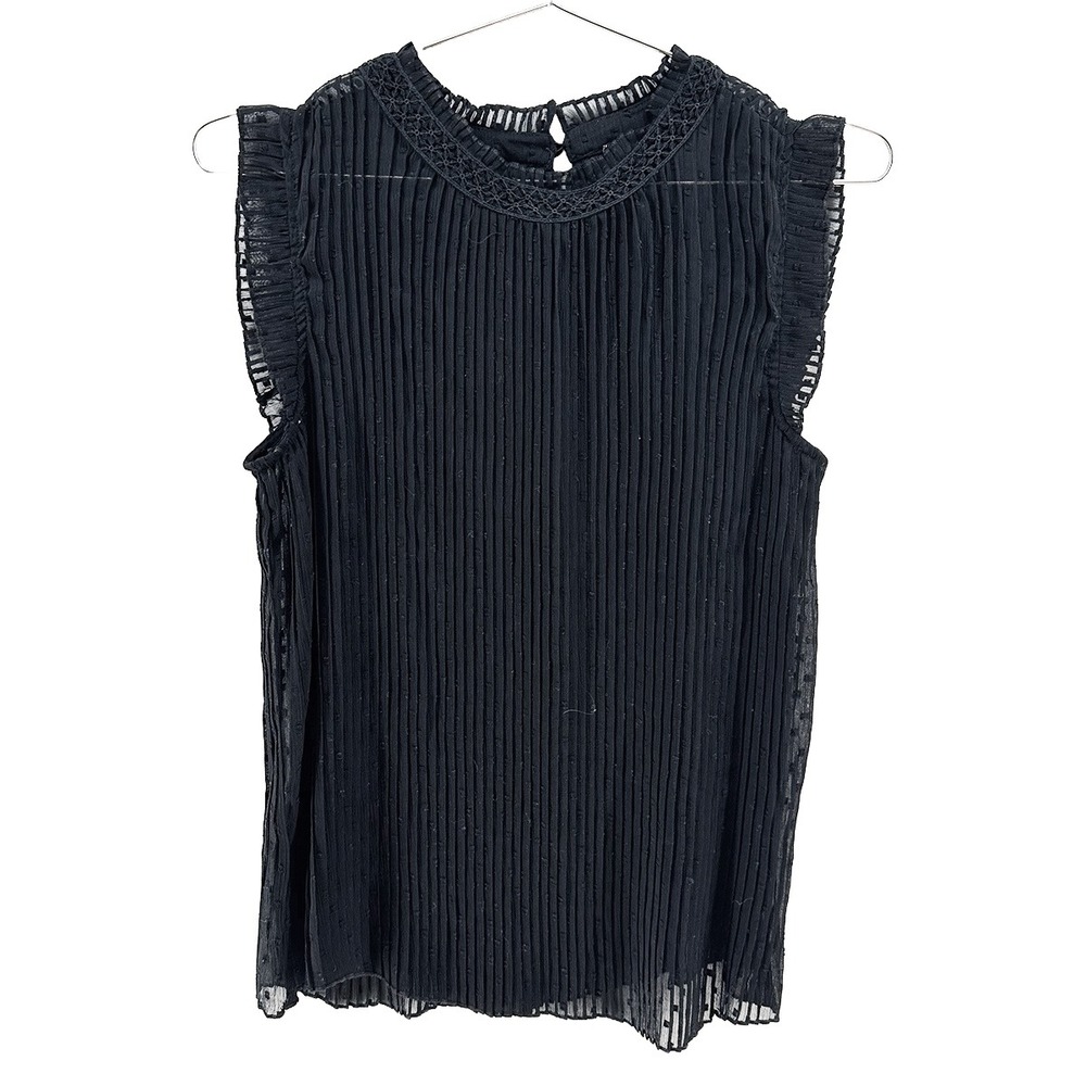 ADRIANNA PAPELL Sheer Pleated‎ Tank Top • XS • Black • Lace whimsigoth chic